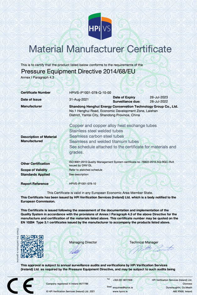 EU PED certification